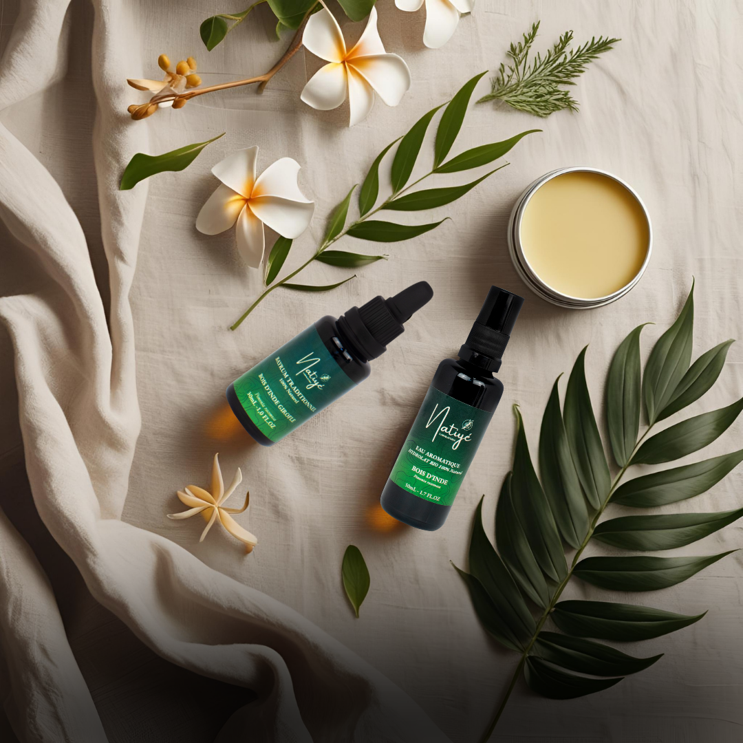 Gamme Essentielle, deux fioles d’huiles essentielles issues des plantes locales